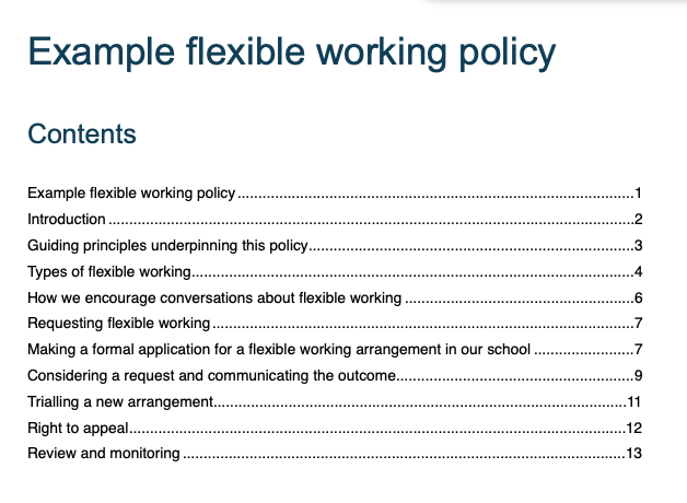 Thumbnail of example flexible working policy template