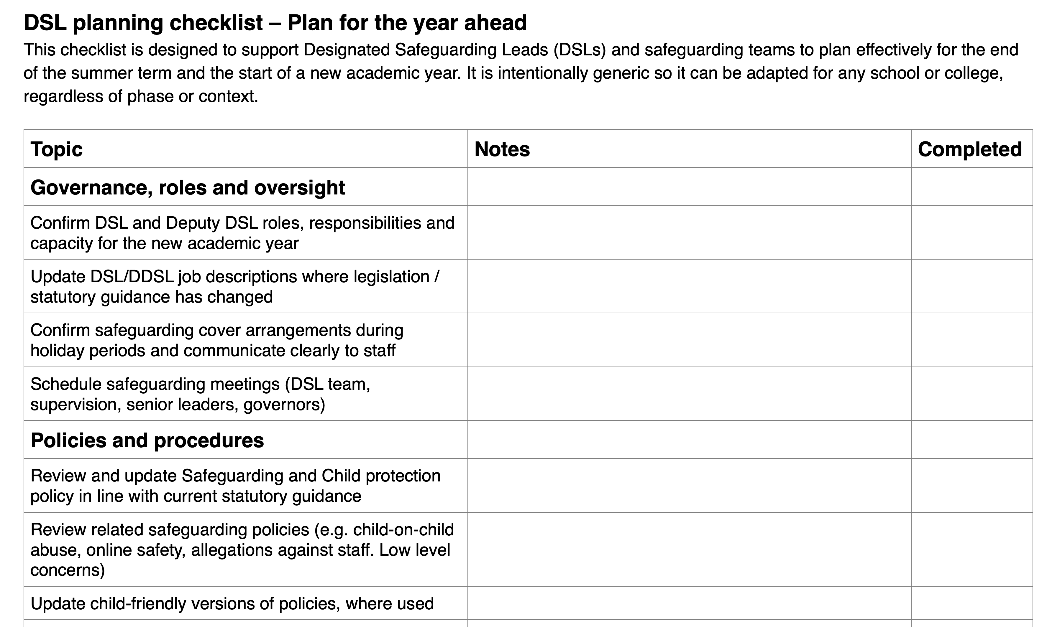 DSL planning checklist preview