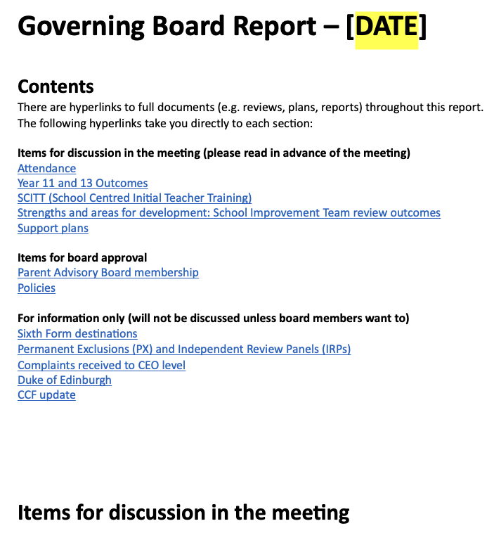 Board report template preview